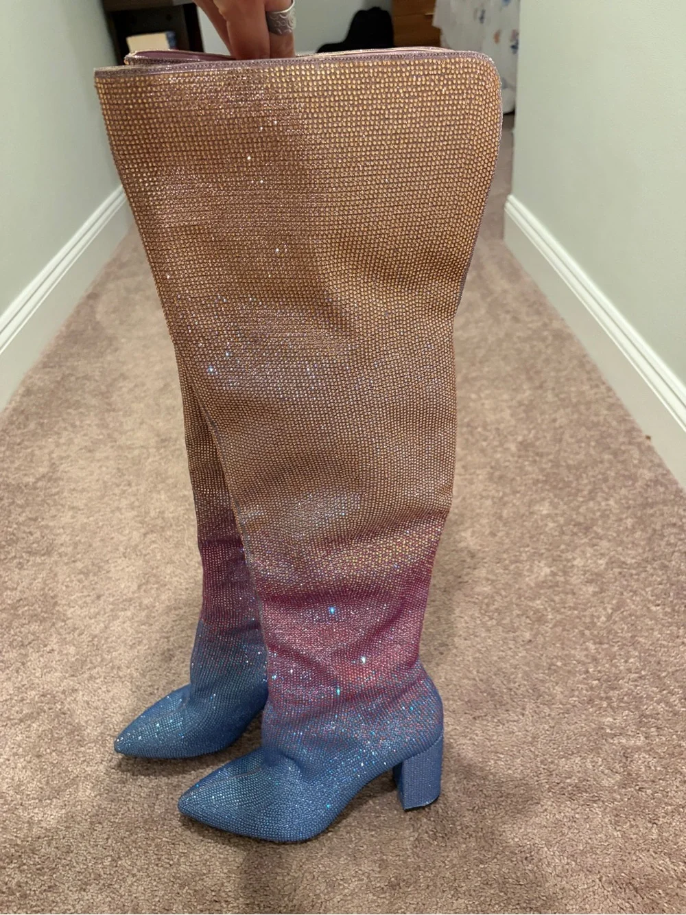 Dillards Women’s Ombre Glitter Knee-High Boots - Gold Pink Blue